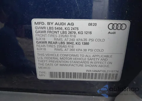 2020 Audi Q5 Premium 45 Tfsi Quattro S Tronic from USA, damaged, VIN WA1ANAFY0L2115774